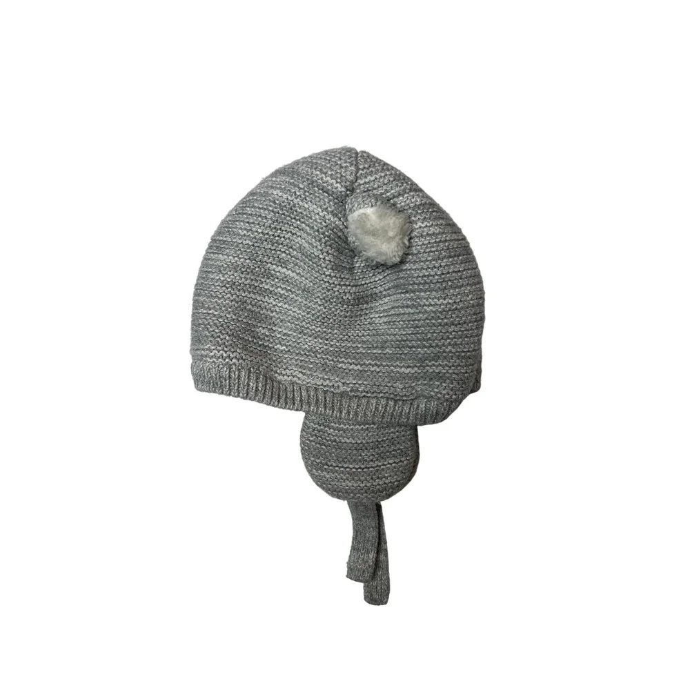 Kids Gray Knit Bear Ear Winter Hat‎ with Sherpa Lining and Ear Flaps